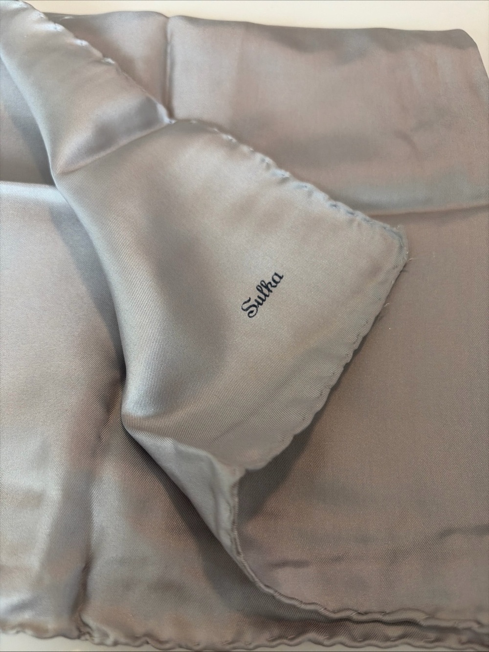 Vintage Silk Sulka Pocket Square Gray 18”